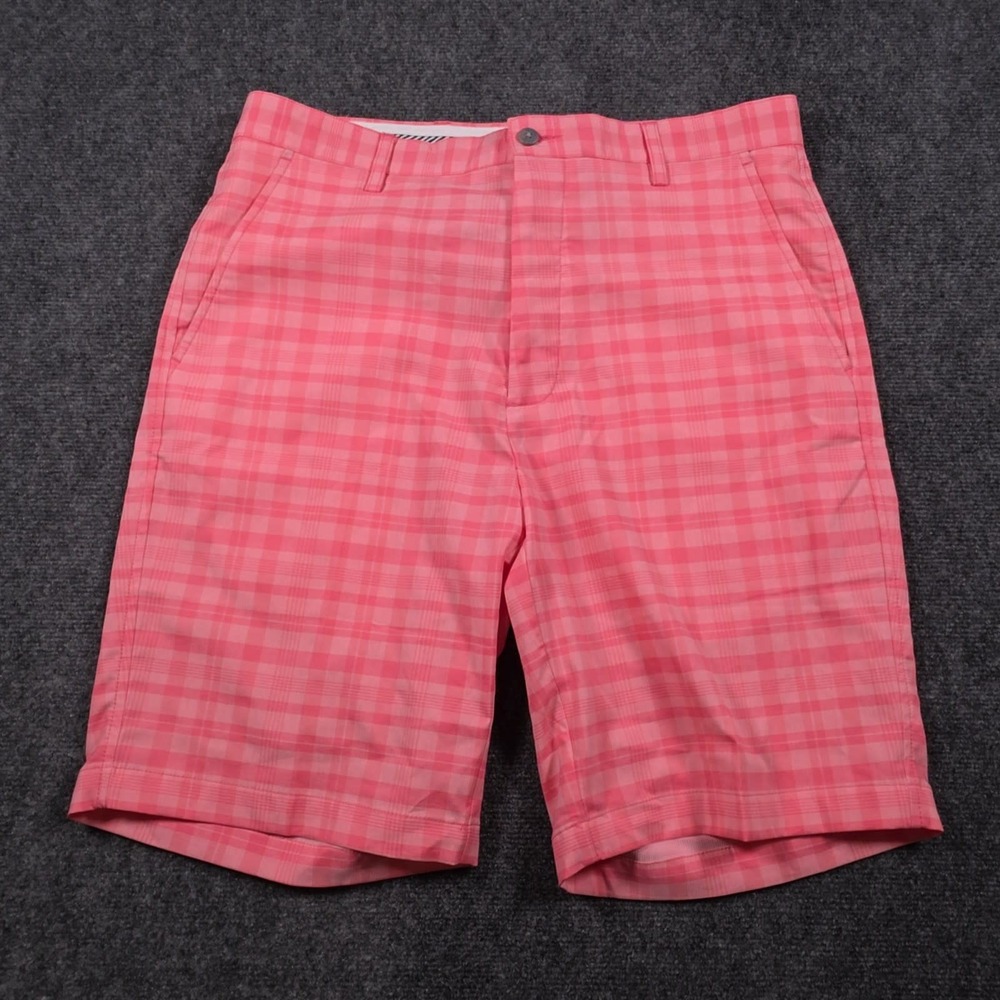 FootJoy FJ Golf Shorts Mens 34 Pink Plaid Stretch Flat Front Chino Preppy